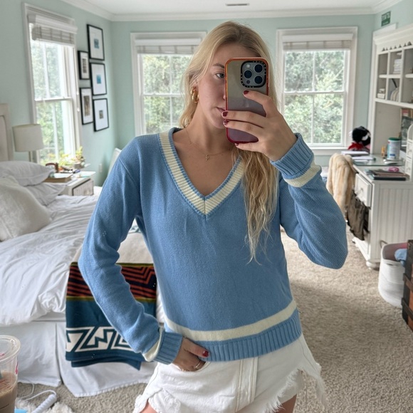 Brandy Melville Sweaters - Brandy Melville Blue Varsity Sweater